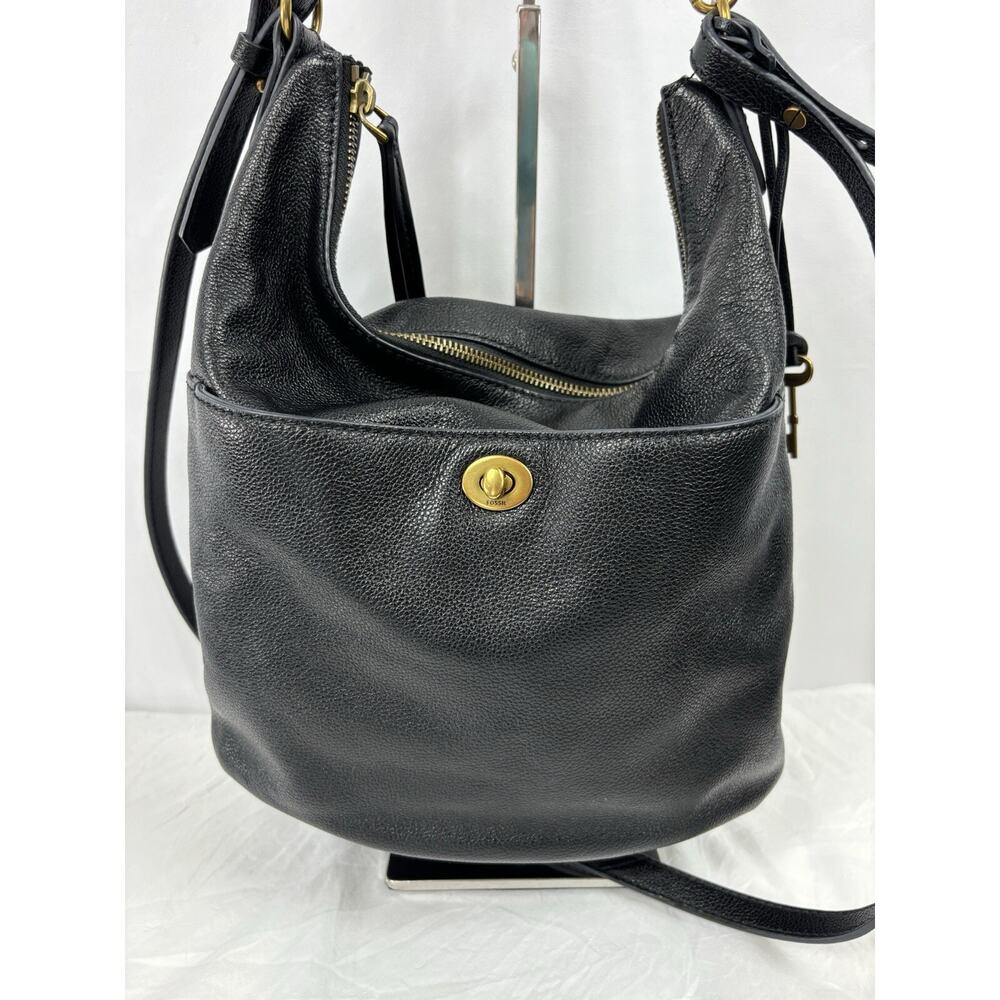 Fossil Black Leather Tote Bag Shoulder Purse Crossbody - Picture 16 of 16